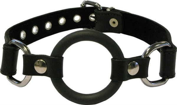 O-Ring knebel von mister B aus leder mit gummi ring als beissring zum offenhalten bei bdsm gay bondage