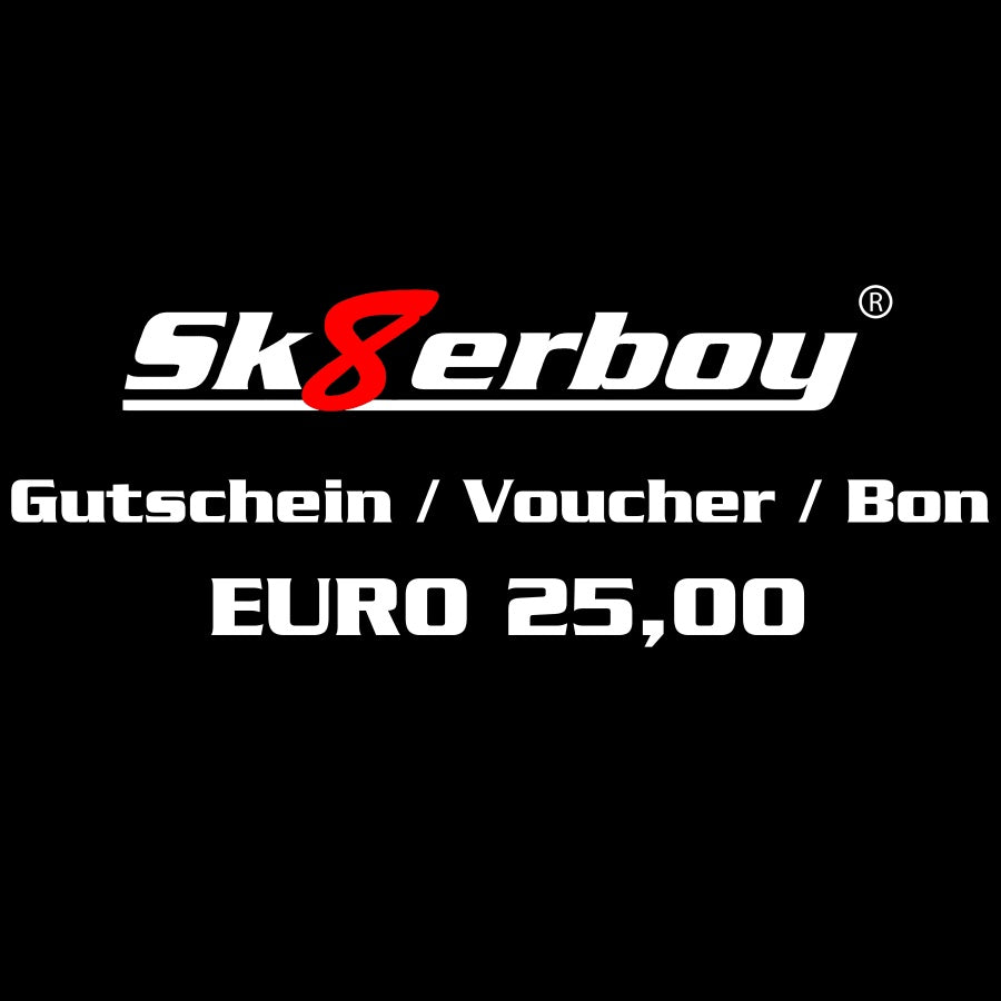 bon cadeau noir de sk8erboy shop pour chaussettes, vêtements de sport ou sex toys gay de plus de 25 euros, avec grand logo blanc et un 8 rouge, également valable pour les produits mister b dans la boutique sk8erboy