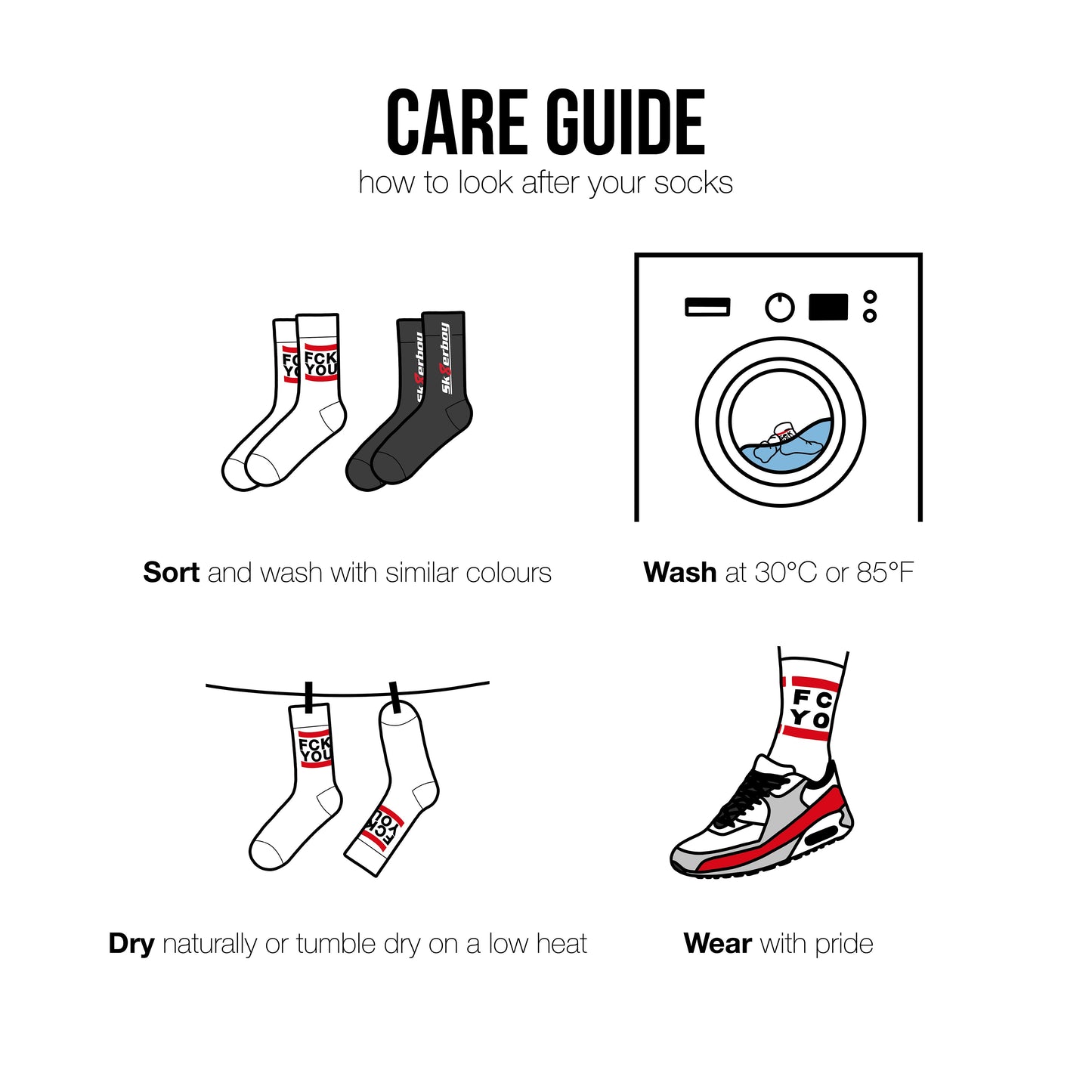 sk8erboy care guide für socken