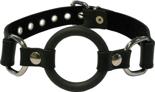 O-Ring knebel von mister B aus leder mit gummi ring als beissring zum offenhalten bei bdsm gay bondage