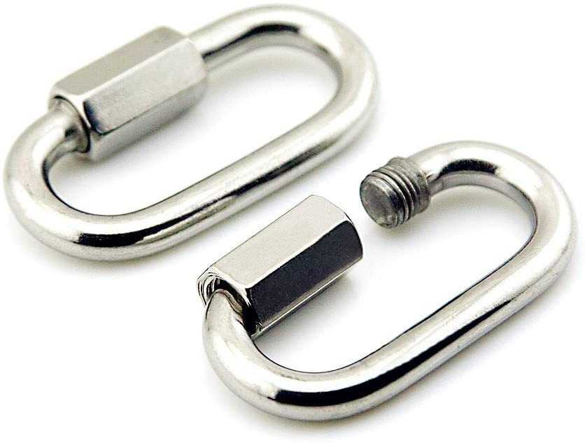 stabiler ovaler schraub karabiner aus stahl mit drehverschluss fuer sling, bondage, seilwinden und co