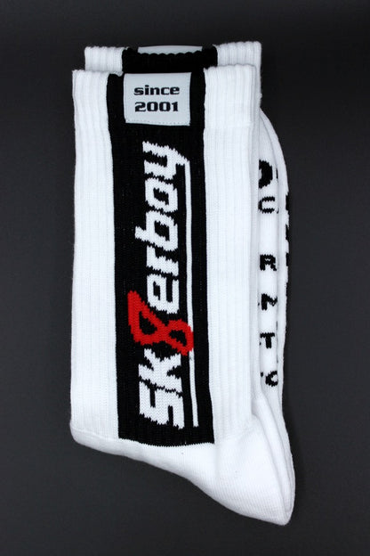 limited edition unserer liebsten socken zum 20 jährigen bestehen von sk8erboy als sk8erboy smelly socks mit weltweit erstem indicator auf der sohle und exklusivem lable auf der seite am bund und invers logo detailansicht